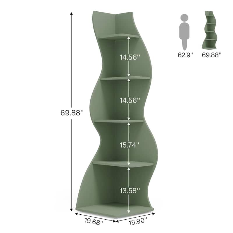 Corner Shelf Bookcase Bookshelf with Unique Shape for Living Room, Home Office