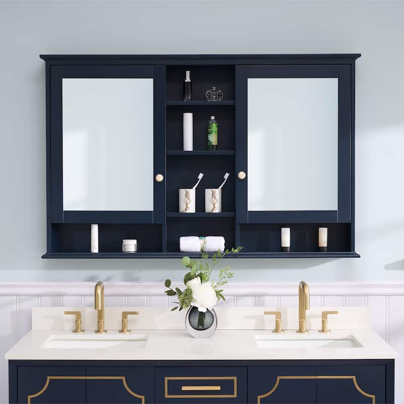 Modern Surface Mount Solid Wood Framed Medicine Cabinet With Mirror and Shelves