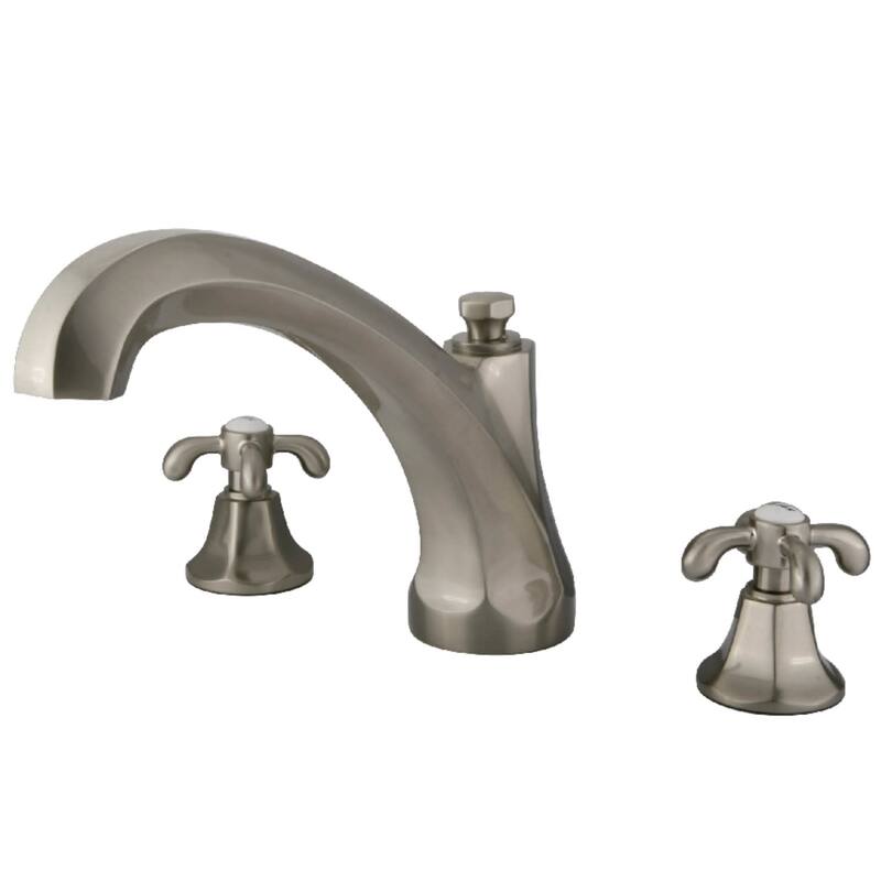 Kingston Brass Vintage Deck Mounted Roman Tub Filler with Cross - Brushed Nickel