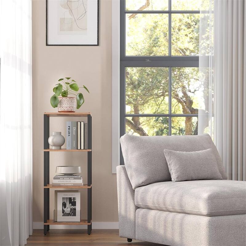 Bookshelf 4 Tier Tall Book Shelf - 10.7"D x 15"W x 40.8"H