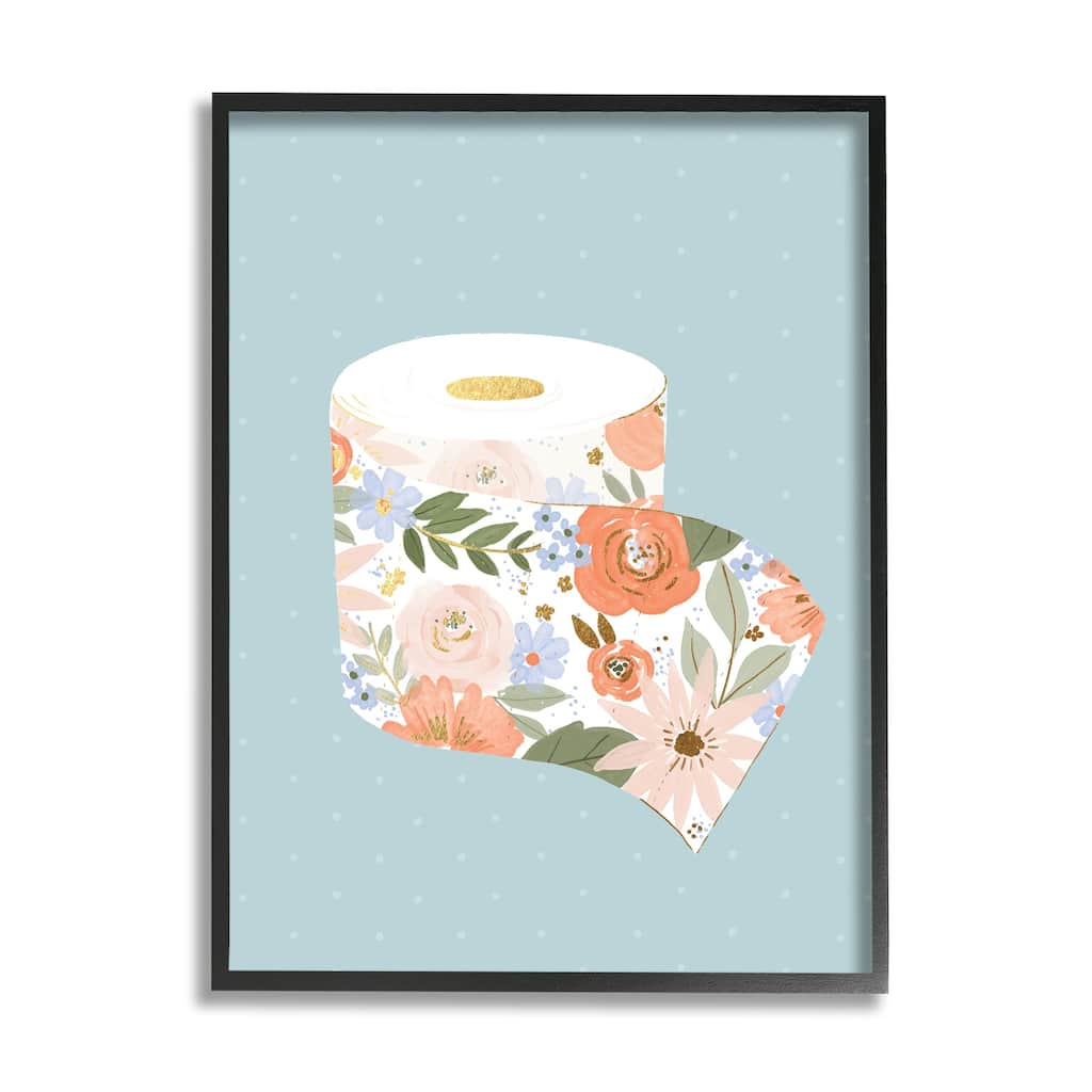 Stupell Spring Floral Print Toilet Paper over Blue Framed Giclee Texturized Art by Loni Harris