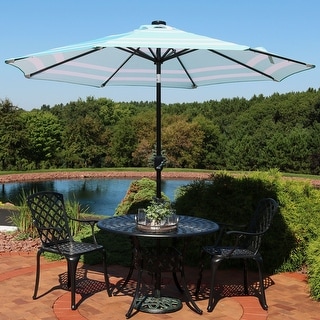 Shop Black Friday Deals On Sunnydaze 9 Aluminum Outdoor Solar Led Lighted Umbrella With Tilt Teal Stripe Overstock 23612129