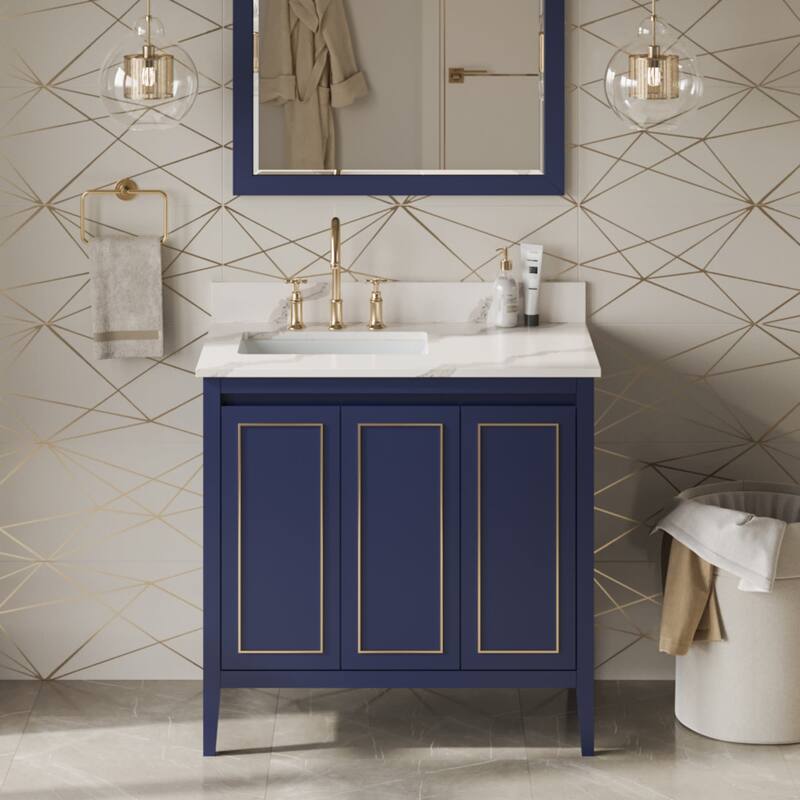 Jeffrey Alexander VKITPER36R-QUARTZ Percival II 36" Free Standing - Hale Blue / Calacatta Vienna
