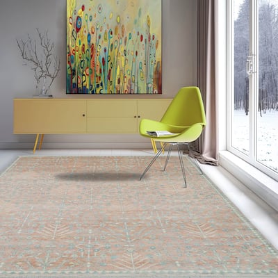 Blush Transitional Oriental Wool Rug Hand Knotted Turkish Oushak