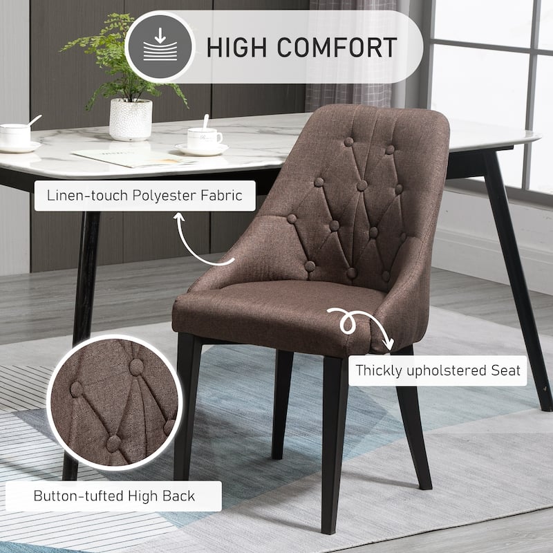 HOMCOM Set of 2 Modern Style Dining Chairs, Button Tufted High Back Side Chairs with Upholstered Seat, Steel Legs