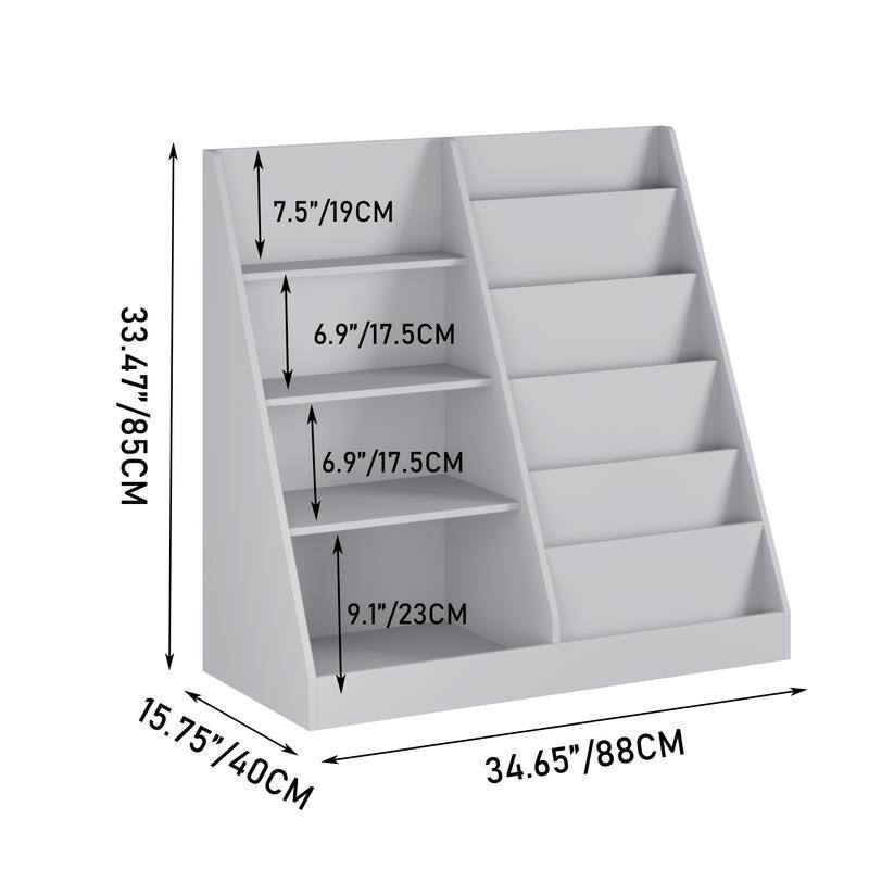 4-Tier Wooden Kids Bookshelf & Toy Organizer with Storage Bin, Modern Display Bookcase for Nursery Playroom