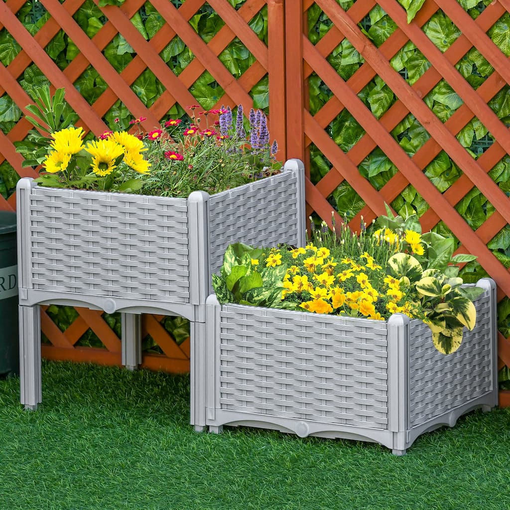Rattan Design Plastic Raised Planter Boxes with Self-Draining System