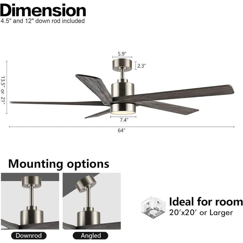 AeroBlade 64" 5-Blade 6-Speed Ceiling Fan with LED Light