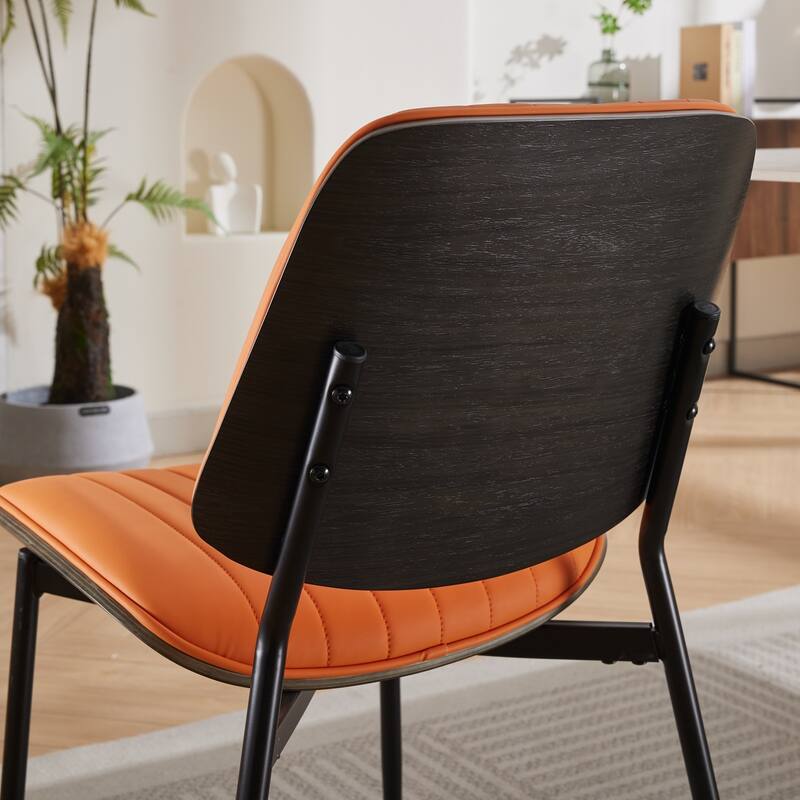 Dining Chairs Set of 2, PU Leather Upholstered Chairs, Kitchen Chairs with Bentwood Back, Metal Legs & Adjustable Foot
