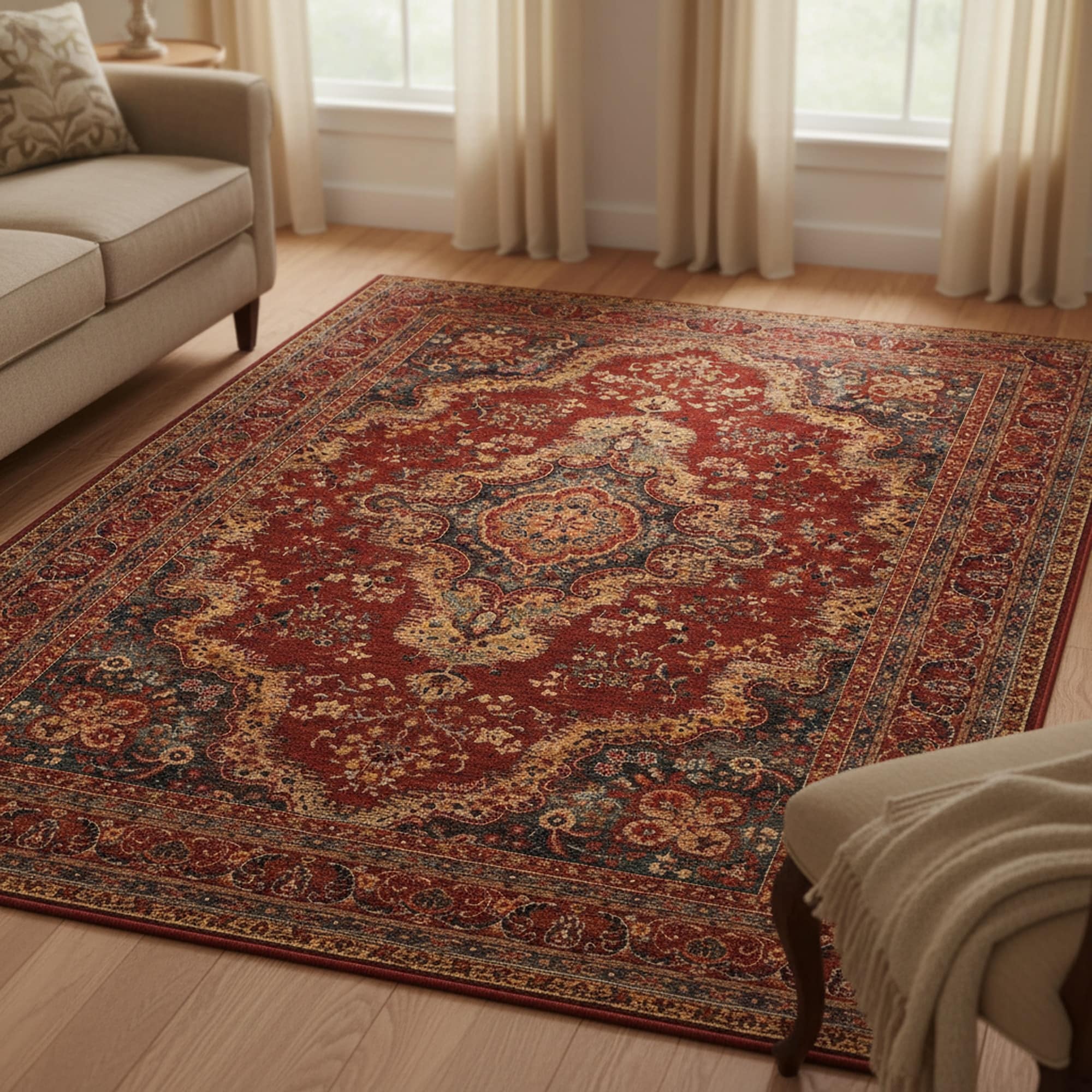 Dream Decor Rugs Parish Bardseer Medallion Burgundy Wool Area Rug