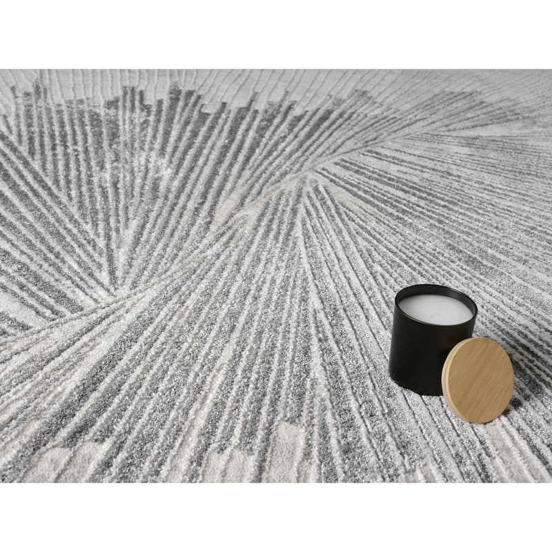 Mila Collection Geometric Dark Grey with Gold and White ContemporaryArea Rug