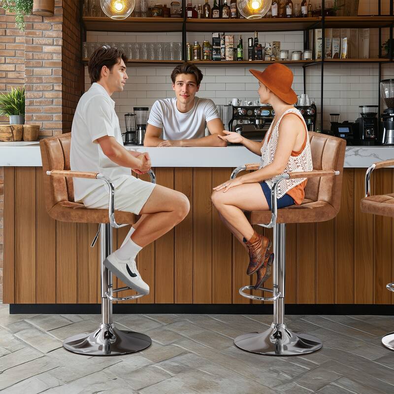 Yaheetech Bar Stools with 360-Degree Swivel and Adjustable Height- Set of 2 - Retro Brown