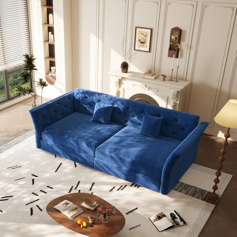 74.4" Velvet Sofa Bed, Pull-Out Sleeper Couch, Convertible Loveseat, Upholstered Sofa Bed with Tufted Backrest, Flared Arms