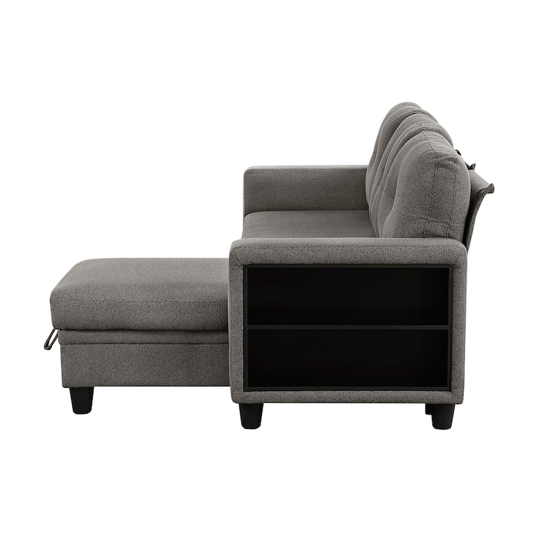 Hazel Boucle Sectional Sofa - Reversible Chaise, Pull-out Bed, Shelves