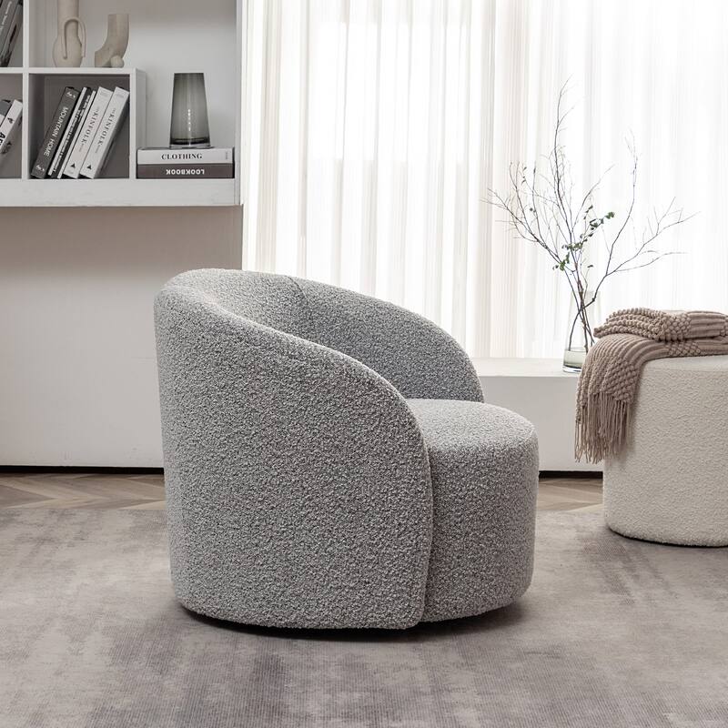 KINWELL 34" W Upholstered Boucle Swivel Barrel Accent Chair
