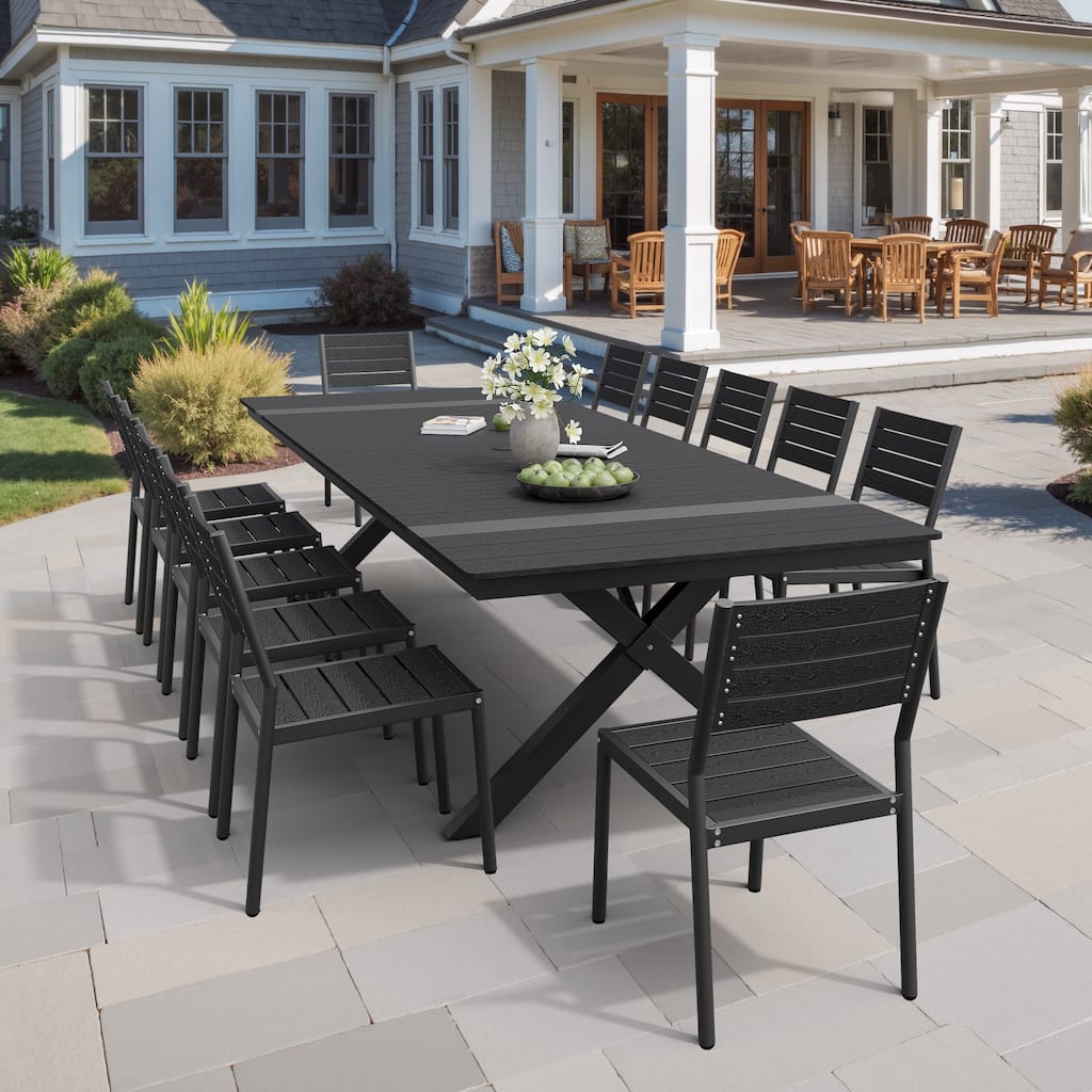 Pellebant 13PC Aluminum X Frame Outdoor Patio Dining Set Table with Stackable Chairs