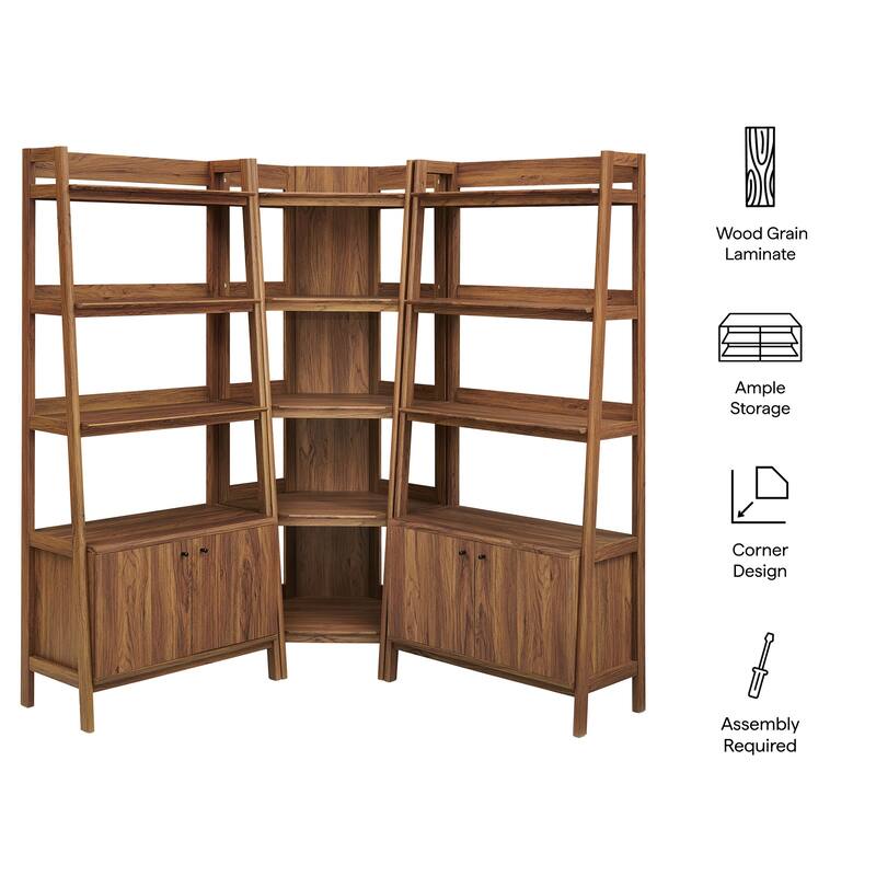 Bixby 3-Piece Corner Bookshelf Set with Wide Bookshelves