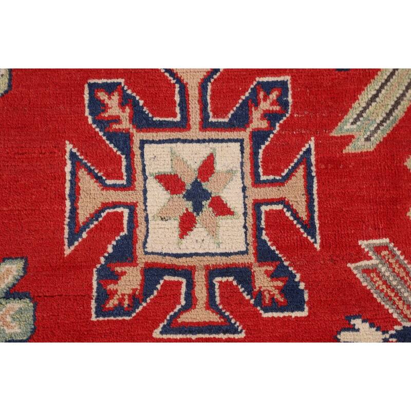 Geometric Red Kazak Area Rug Handmade Wool Carpet - 8'5"x 11'3"