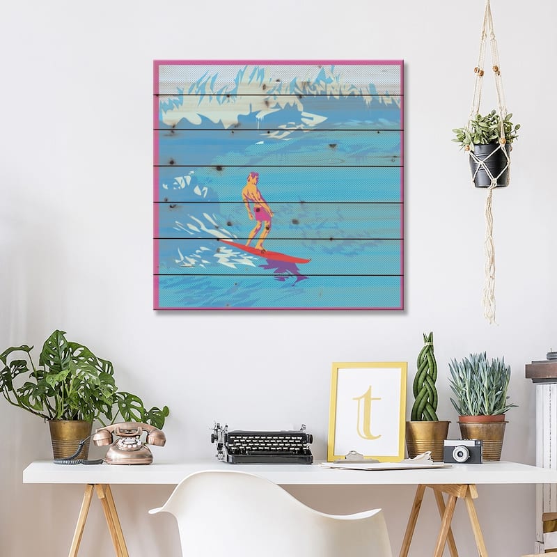 Surfing Print On Wood by TECHNODROME1 - Multi-Color