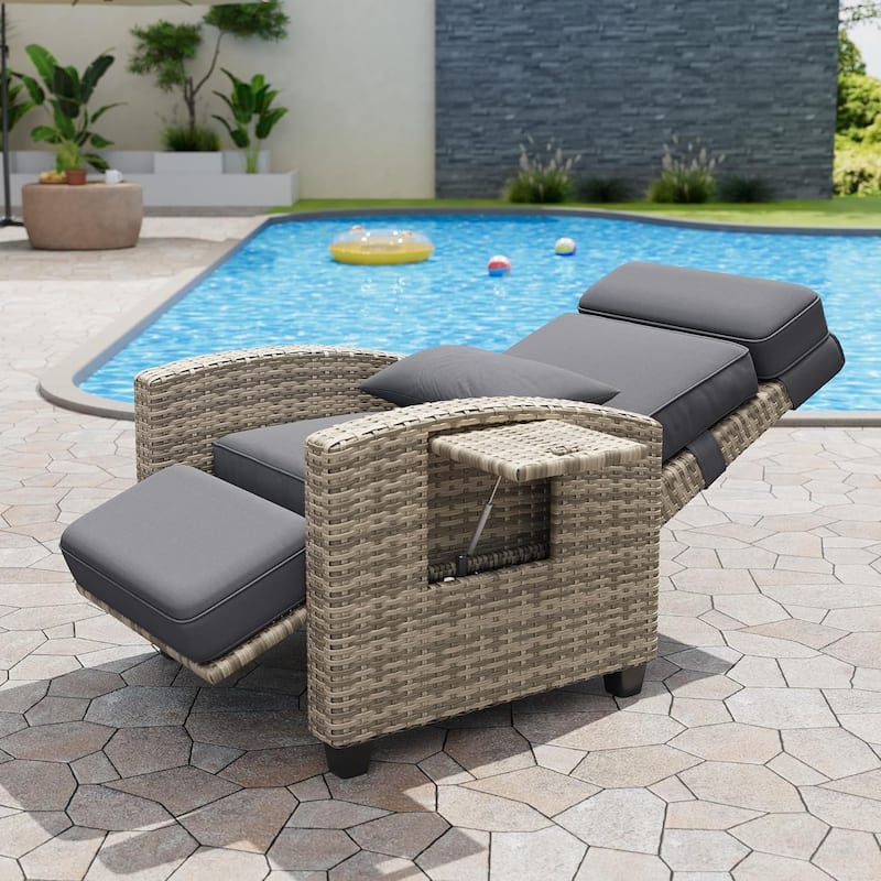 Outdoor Recliner Chair with Side Table Adjustable 145° Reclining Lounge Chair with Cushion and Footrest