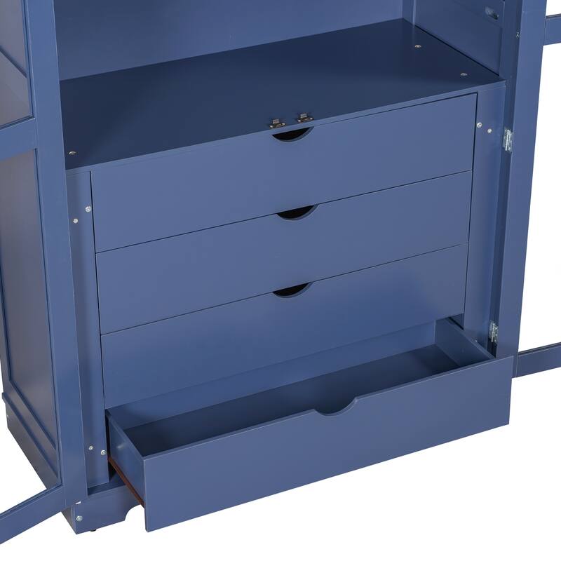 Kitchen Pantry, Freestanding Kitchen Storage Cabinet Display Cabinet with Glass Doors and 4 Built-in Drawers for Living Room