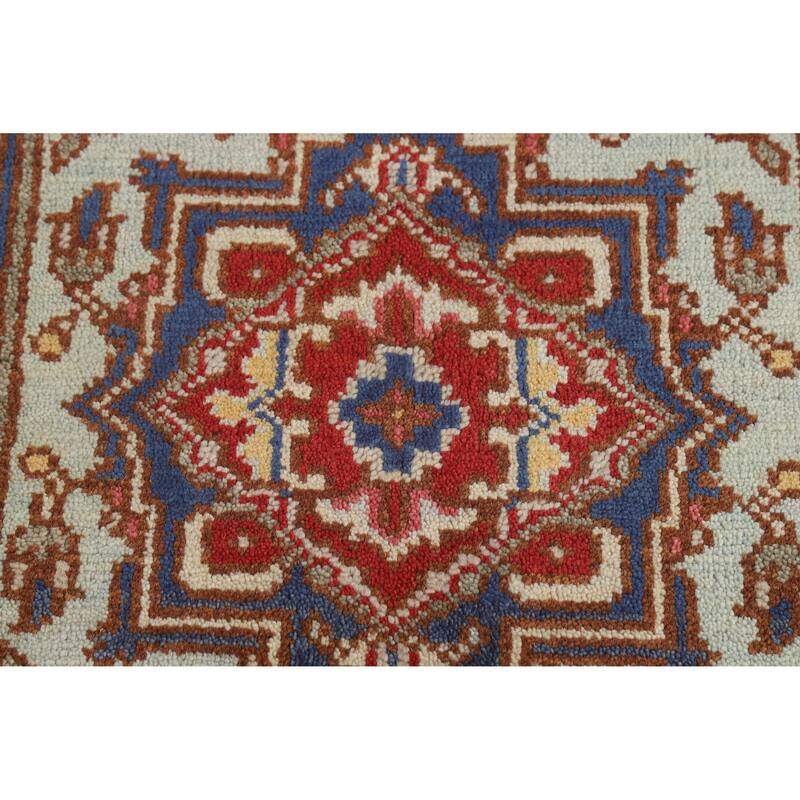 Hand Knotted Oriental 100% Wool Carpet Traditional Medallion Navy Blue & Blues Heriz (serapi) Area Rug - 5' 1'' X 3' 1''