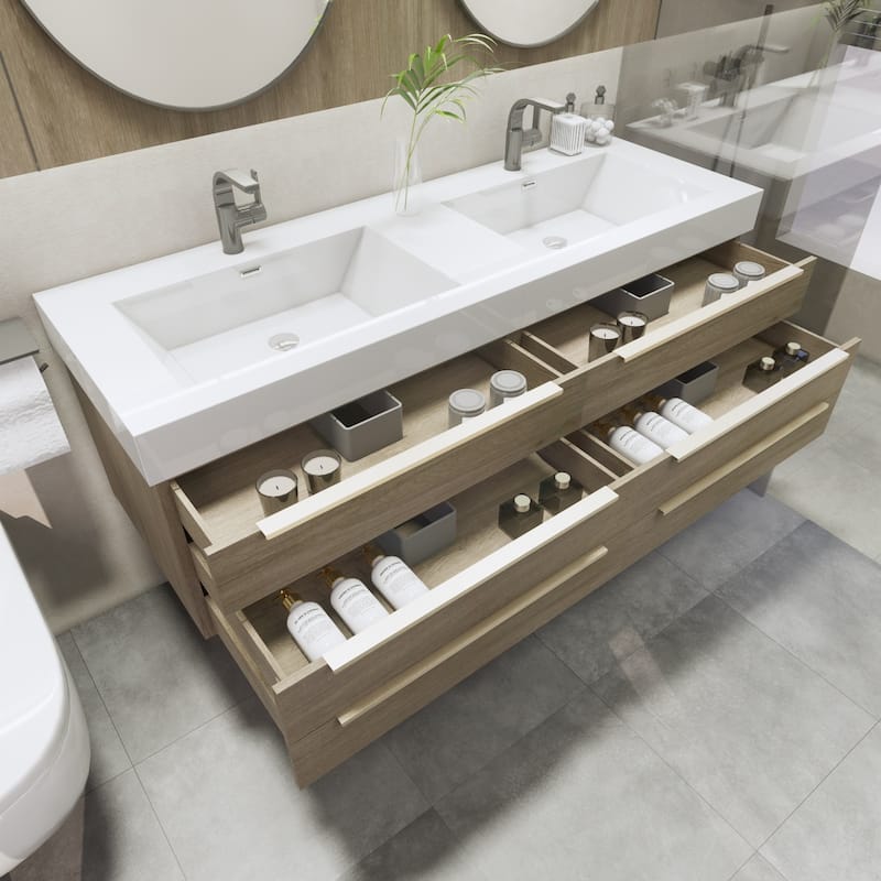 Noble 60" Floating Vanity with Reinforced Acrylic Double Sink