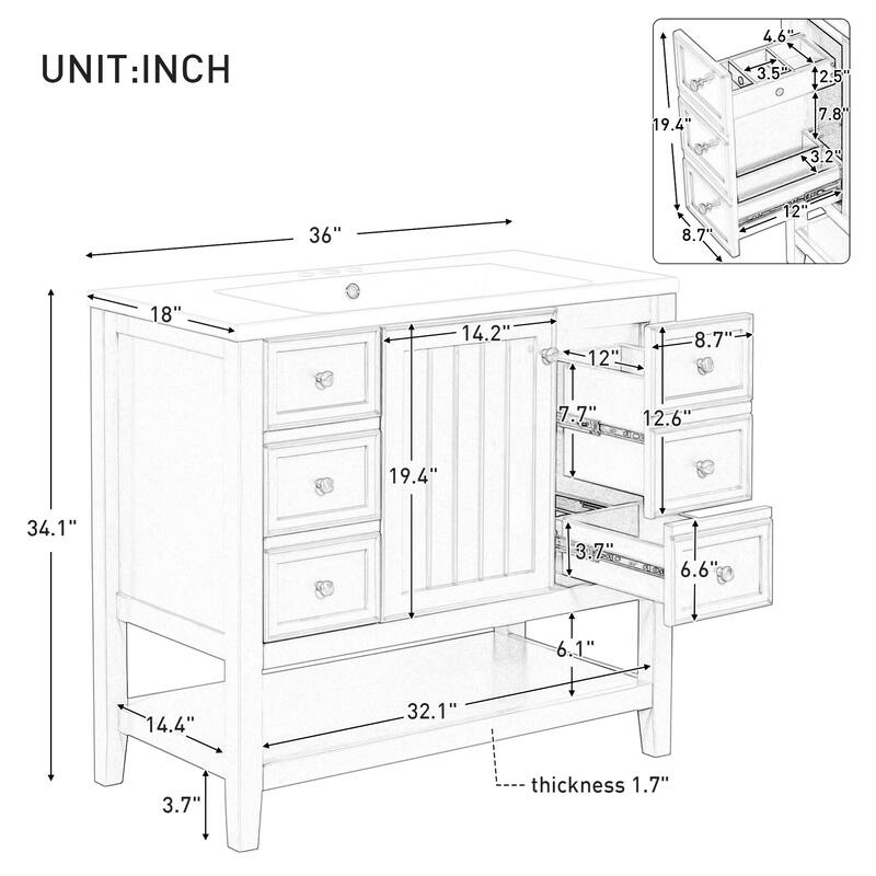 Bathroom Vanity with Sink,Cabinet,and Drawers,Open Shelf