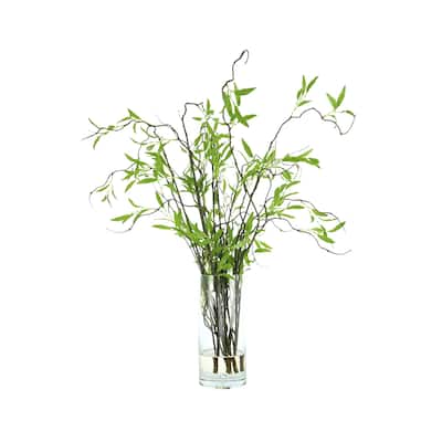 Willow Branch Arrangement in a Tall Glass Vase - Green