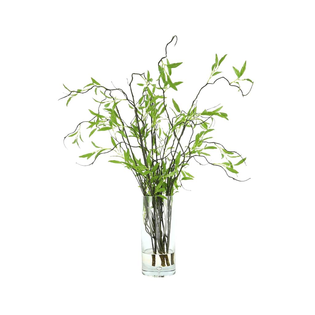 Willow Branch Arrangement in a Tall Glass Vase - Green