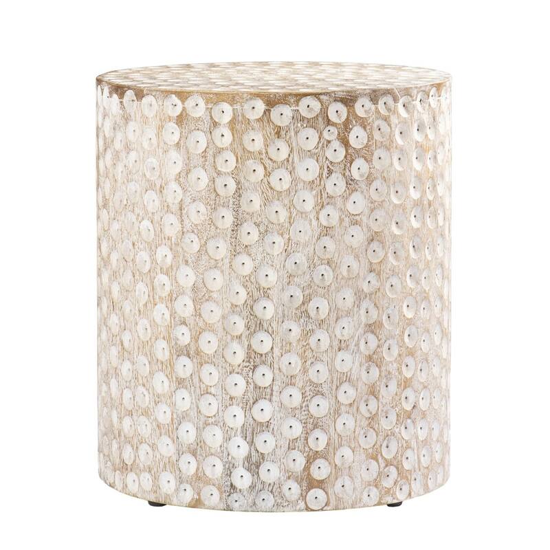 HomeRoots 18" Washed White Solid Wood Round End Table - 16