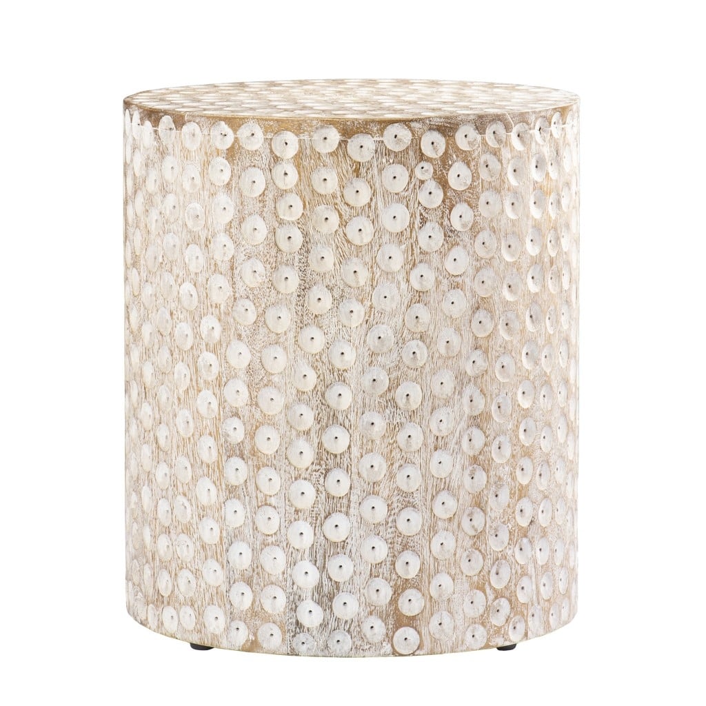 HomeRoots 18" Washed White Solid Wood Round End Table - 16