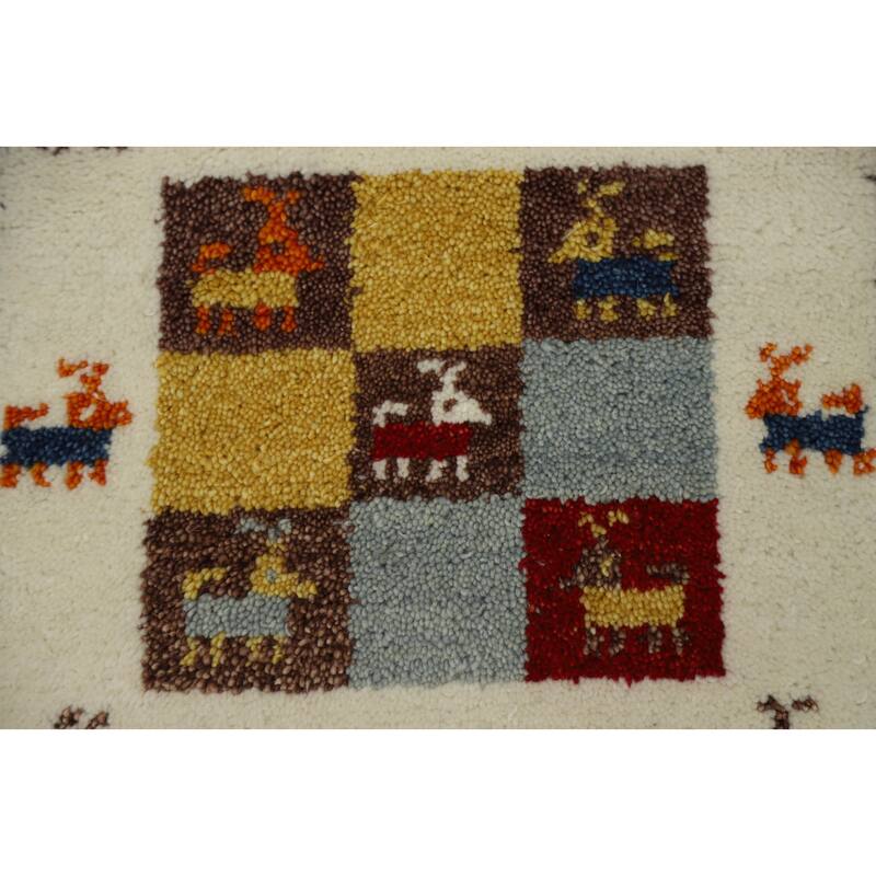 Hand Knotted Oriental 100% Wool Carpet Tribal Animal Pictorial Multi-Colored Gabbeh Area Rug - 1' 4'' X 1' 4''