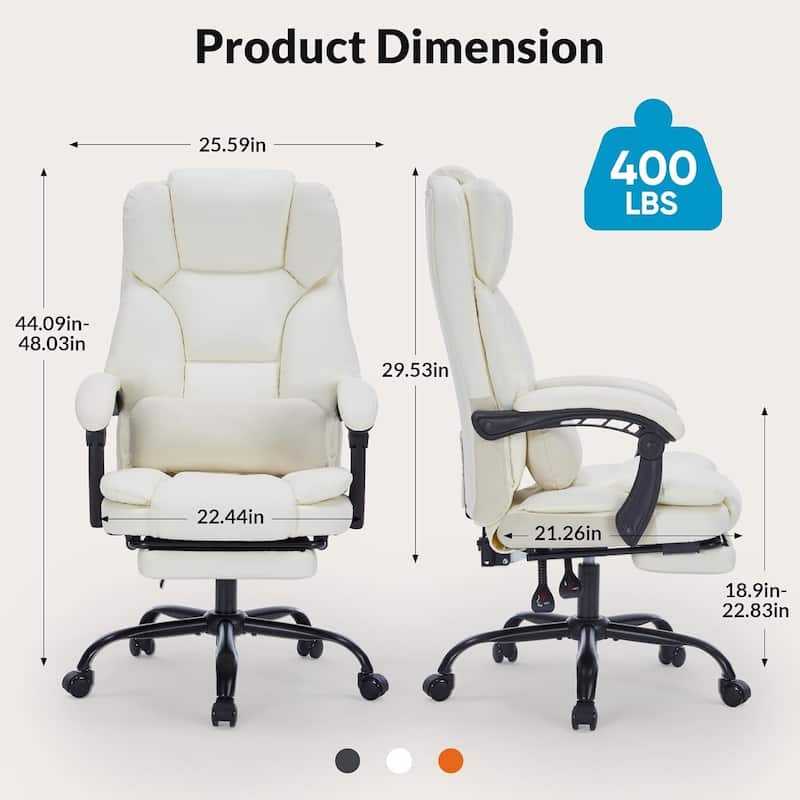Office Chair with Foot Rest, Executive Office Chair with Arms, Reclining Computer Chair with Wheels and Lumbar Support
