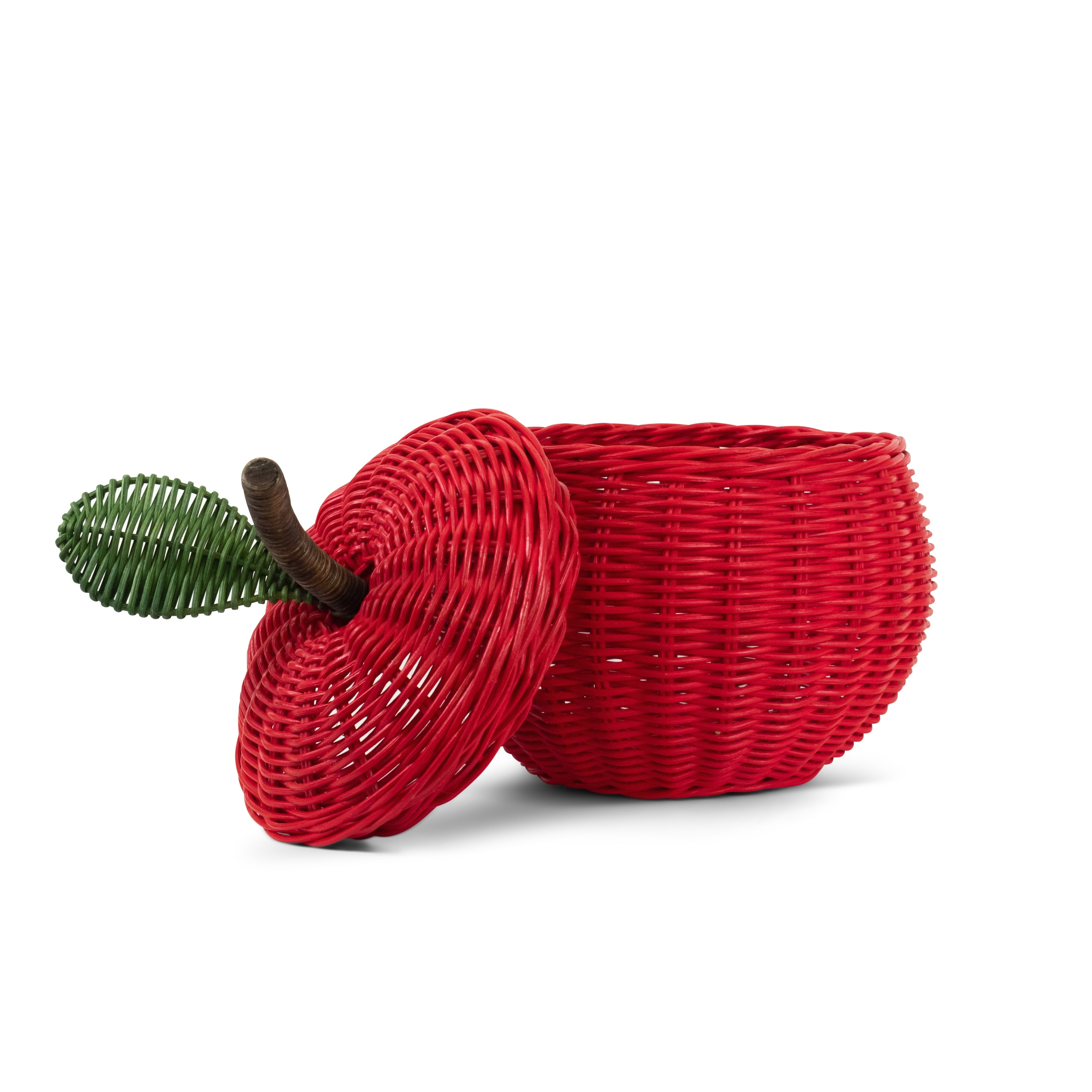 Hand Woven Apple Rattan Storage Basket with Lid Decorative Bin Home Decor Shelf Organizer Cute Handmade Handcrafted Gift Art