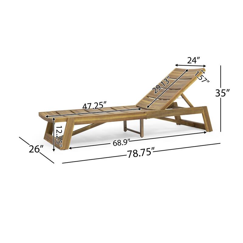 Set of 2 Wood Chaise Lounge with Adjustable Backrest and Curved Slatted for Poolside Patio Garden