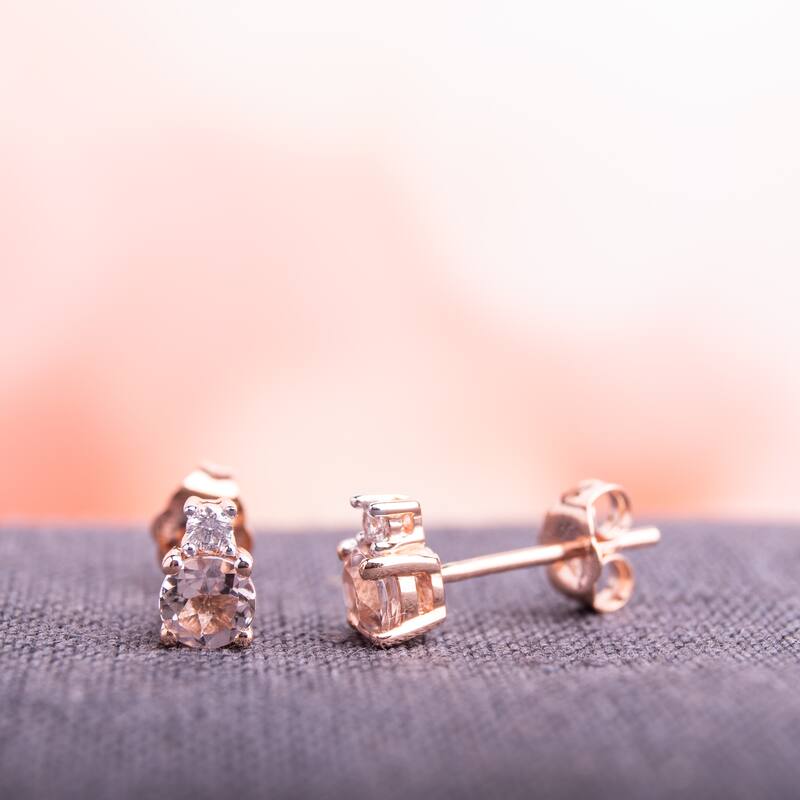 Miadora 10k Rose Gold Morganite and Diamond Accent Stud Solitaire Earrings (G-H, I2-I3) - Pink