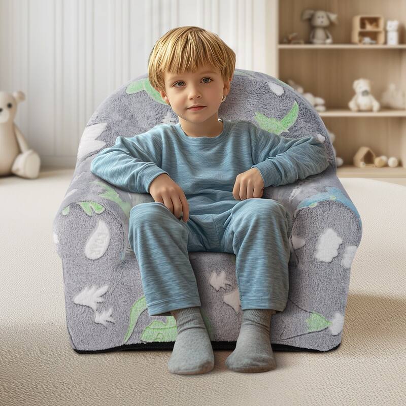 Grey Foam Glow Fabric Kids Couch Sofa Bed with Removable Cover - 23.62” L x 16.54” W x 20.47” H