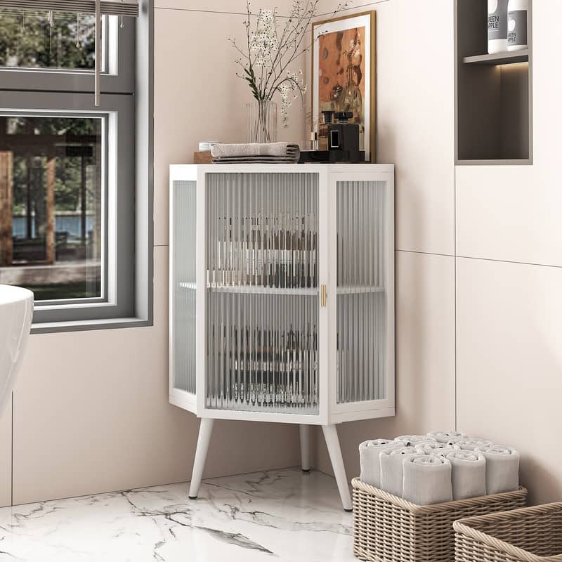 Grondin Modern Style 22.25" Bathroom Corner Storage Cabinet with Tempered Glass Doors and Interior Adjustable Shelf