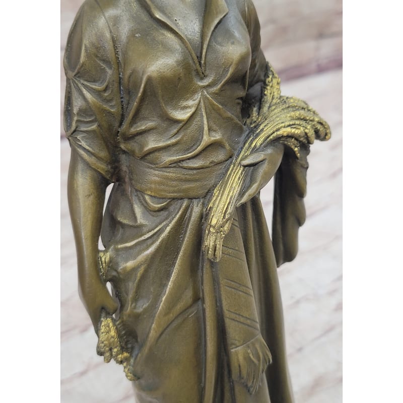 French Artist Bouret Maiden Girl Gold Patina Bronze Sculpture Hot Cast Figurine