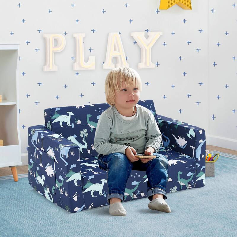 Kids Fold Out Couch 2-in-1 Children Convertible Sofa to Lounger