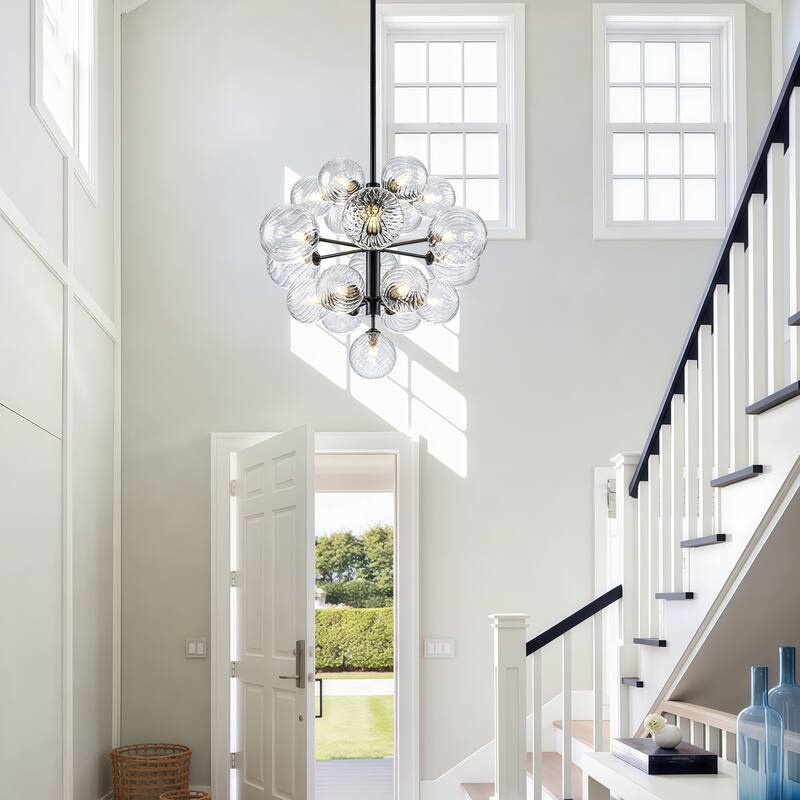 Starsky 19-Light Glam Tiered Cluster Clear Swirled Bubble Chandelier
