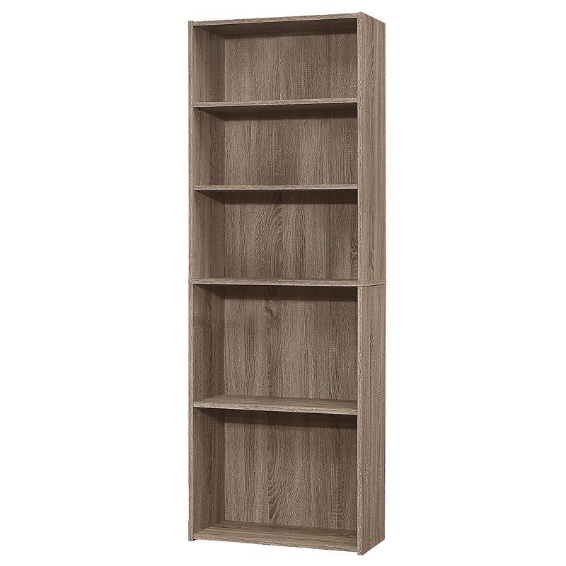 HomeRoots 71" Taupe Distressed Wood Adjustable Five Tier Bookcase - 11.75