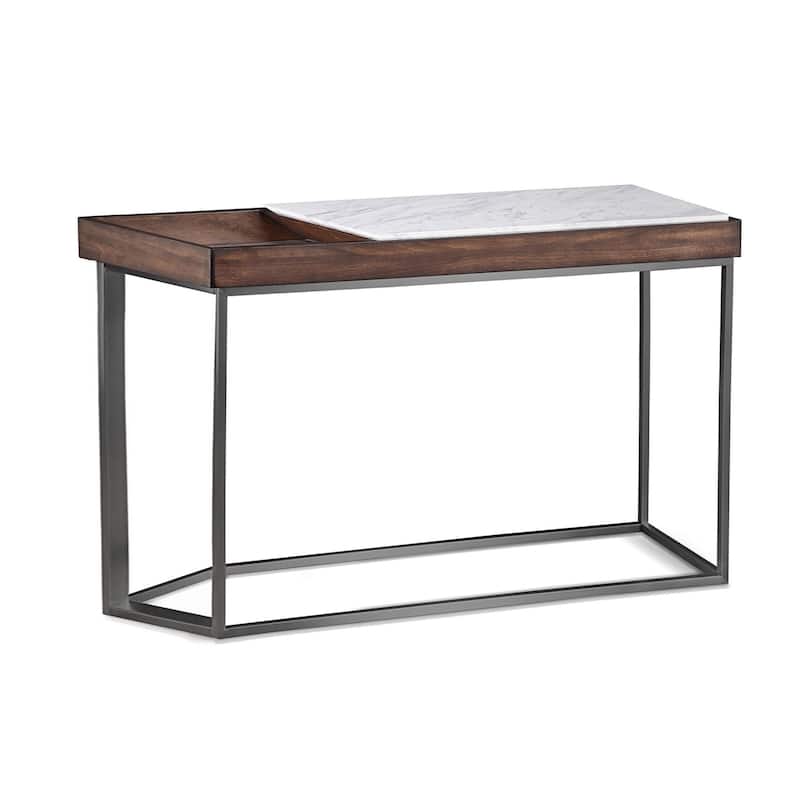 48 Inches Marble Top Console Table with Storage Slot, White and Brown