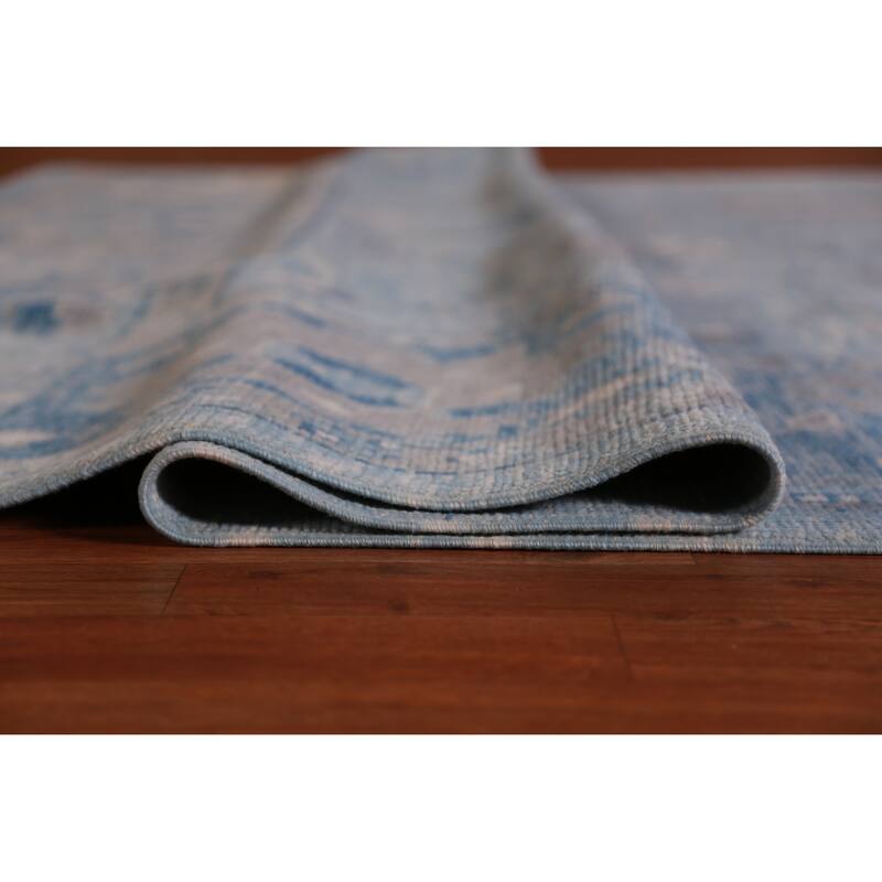 Hand Knotted Oriental 100% Wool Carpet Transitional All-Over Navy Blue & Blues Oushak Area Rug - 12' 9'' X 9' 1''