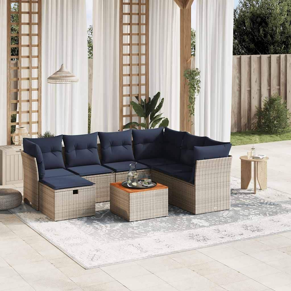 vidaXL Patio Sofa Set with Cushions Outdoor Furniture 8 Piece Poly Rattan - 24.4" x 24.4" x 27.2"