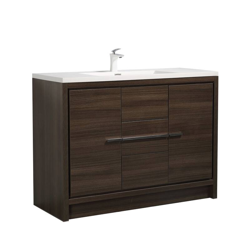 Freestanding Bathroom Vanity Set in Grey Oak with Integrated Solid Surface Sink
