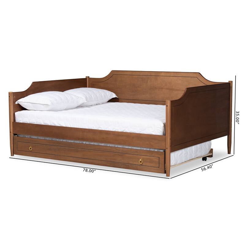 Alya Classic Traditional Farmhouse Full Daybed with Roll-Out Trundle Bed