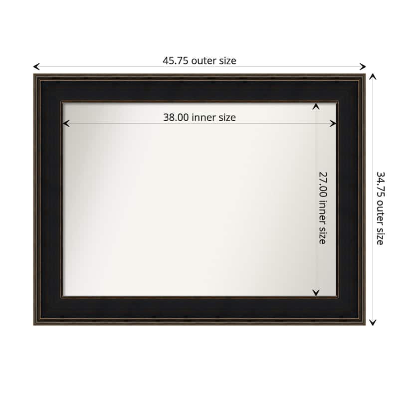 Mezzanine Espresso Framed Non-Beveled Custom Wall Mirror, Bathroom Vanity Mirror - Outer Size: 45.75 x 34.75