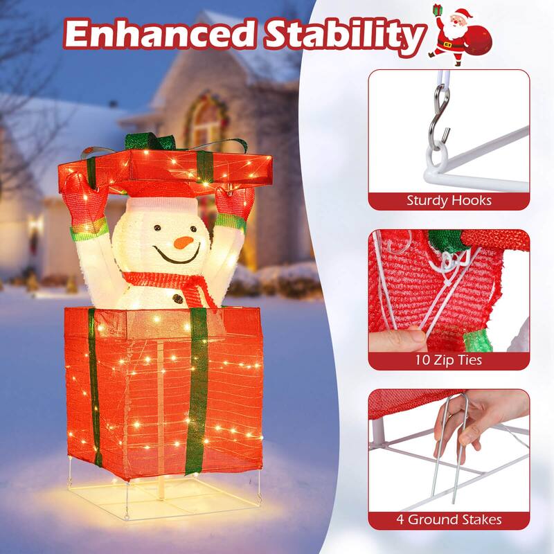 Costway Lighted Snowman in Gift Box Christmas Decoration with 100 LED - as pic shows - See Details